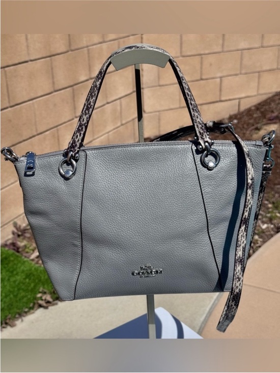 Coach Kacey Pebble Leather SatchShoulder Bag in Light Gray with Snake-Print Trim main image 3
